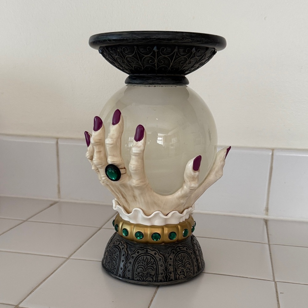 Mystic Hand Crystal Ball Candle Holder - Black, White, Green